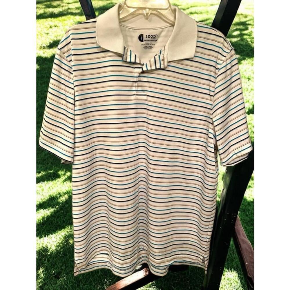 Men's Izod Golf Polo Shirt, Size L, White with Blue Stripes